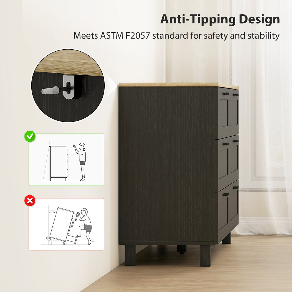 Martha 47" Wide Modern Dresser with 6 Drawers for Bedroom, Living Room and Entryway-Black
