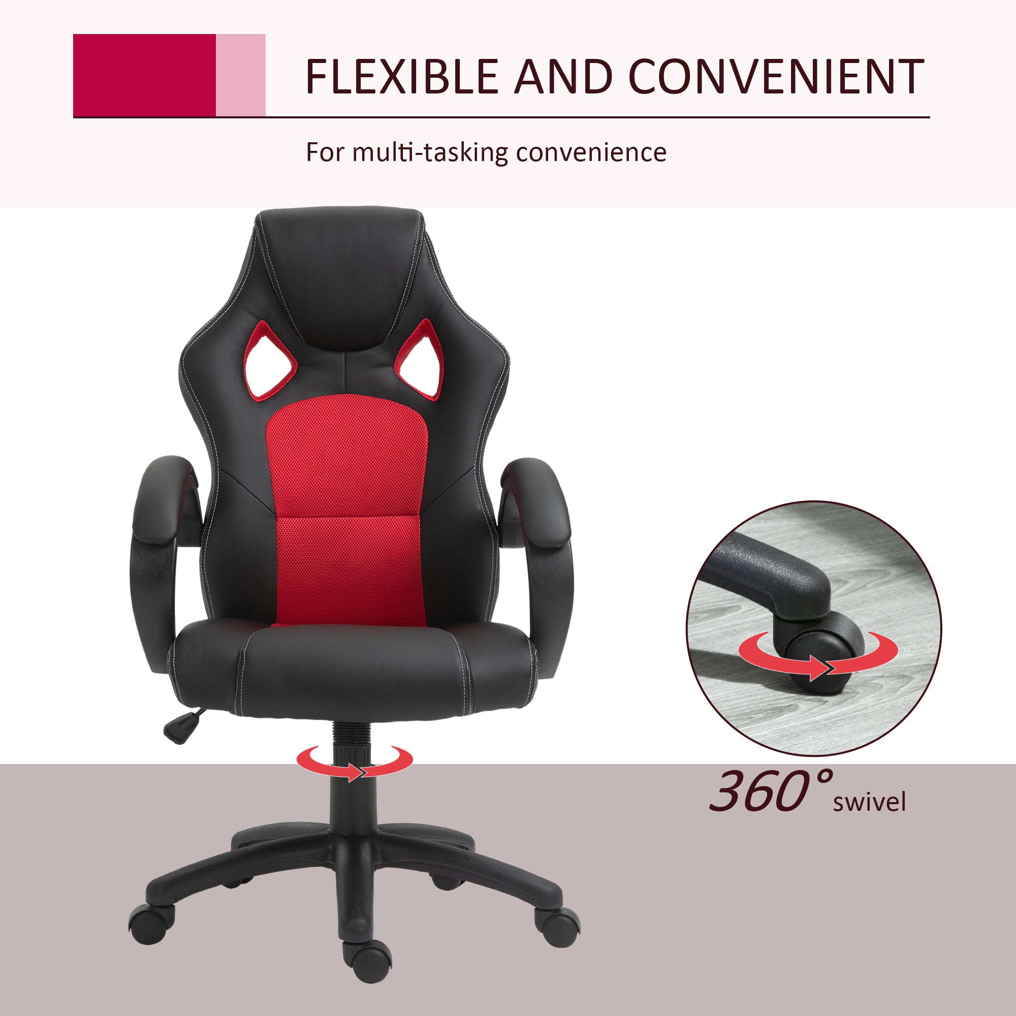 Foster Gaming Chair Office Chair Computer Desk Gamer Chair with Swivel Wheels, Padded Headrest, Tilt Function, Red