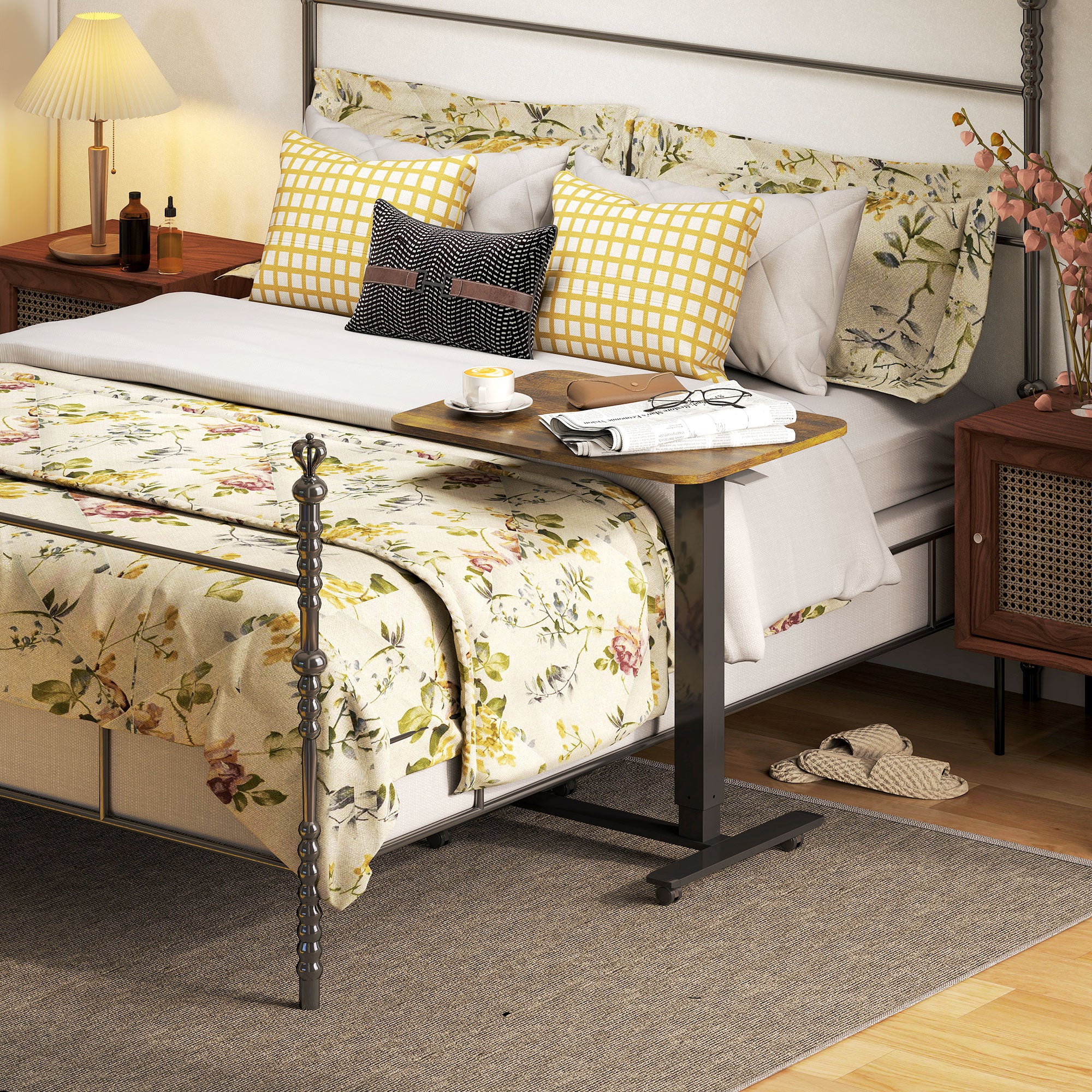 43 Inch Rolling Table Rustic Brown