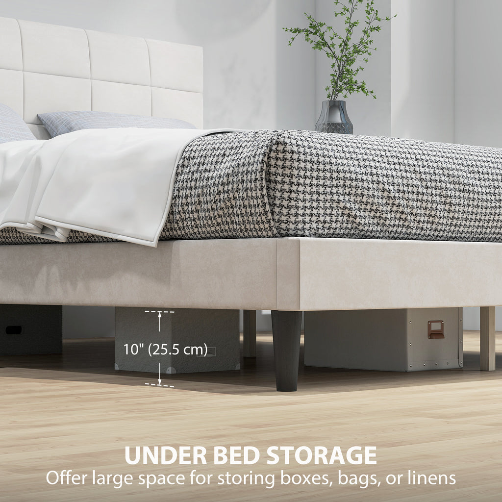 Harper Queen Size Bed Frame with Upholstered Headboard, Modern Platform Bed Frame with Wood Slats, 1100 lbs Capacity, Cream