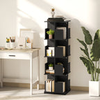 Brett 360 Rotating 4 Tier Bookshelf with with Anti-Tipping Straps and Anti-Slip Pads  for Books, Plants, Decorations-Black