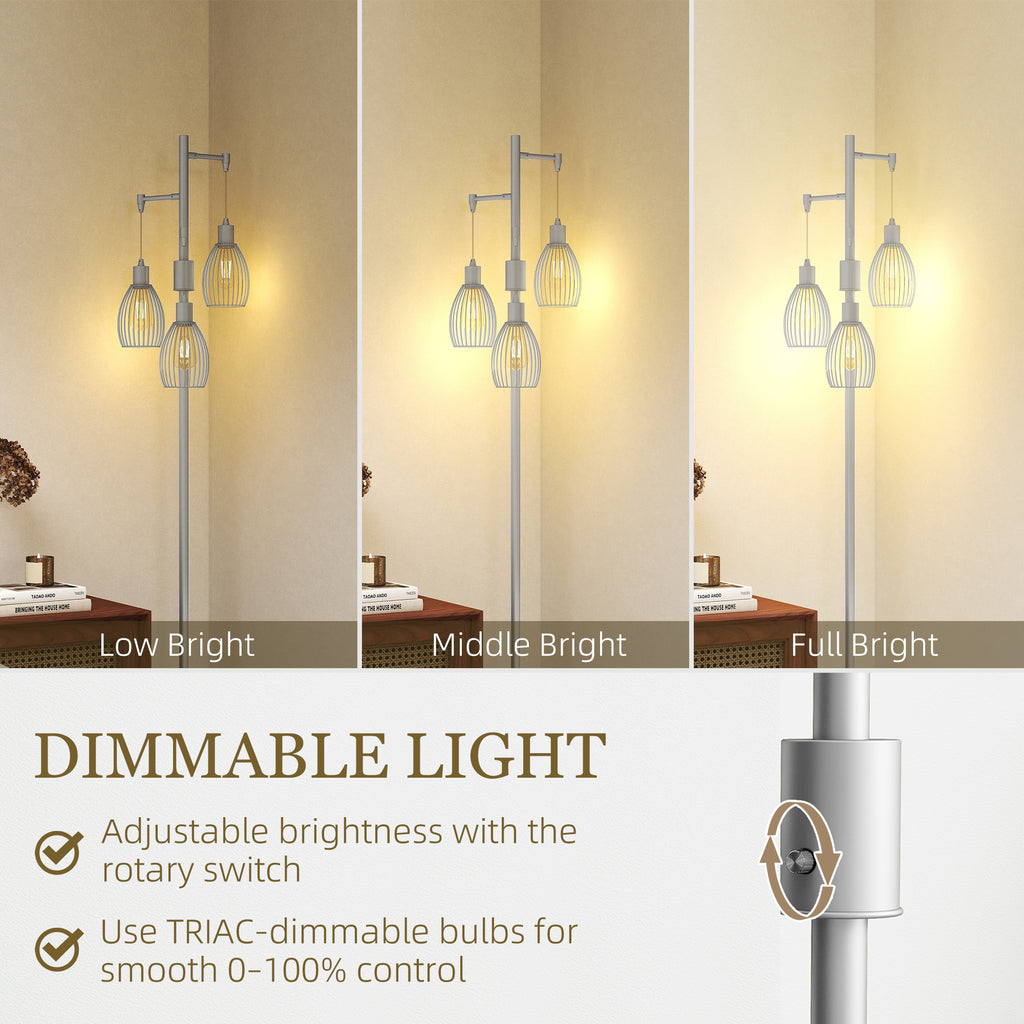 Carmen Dimmable Floor Lamp with 3 Hanging Wire Lampshades-Silver