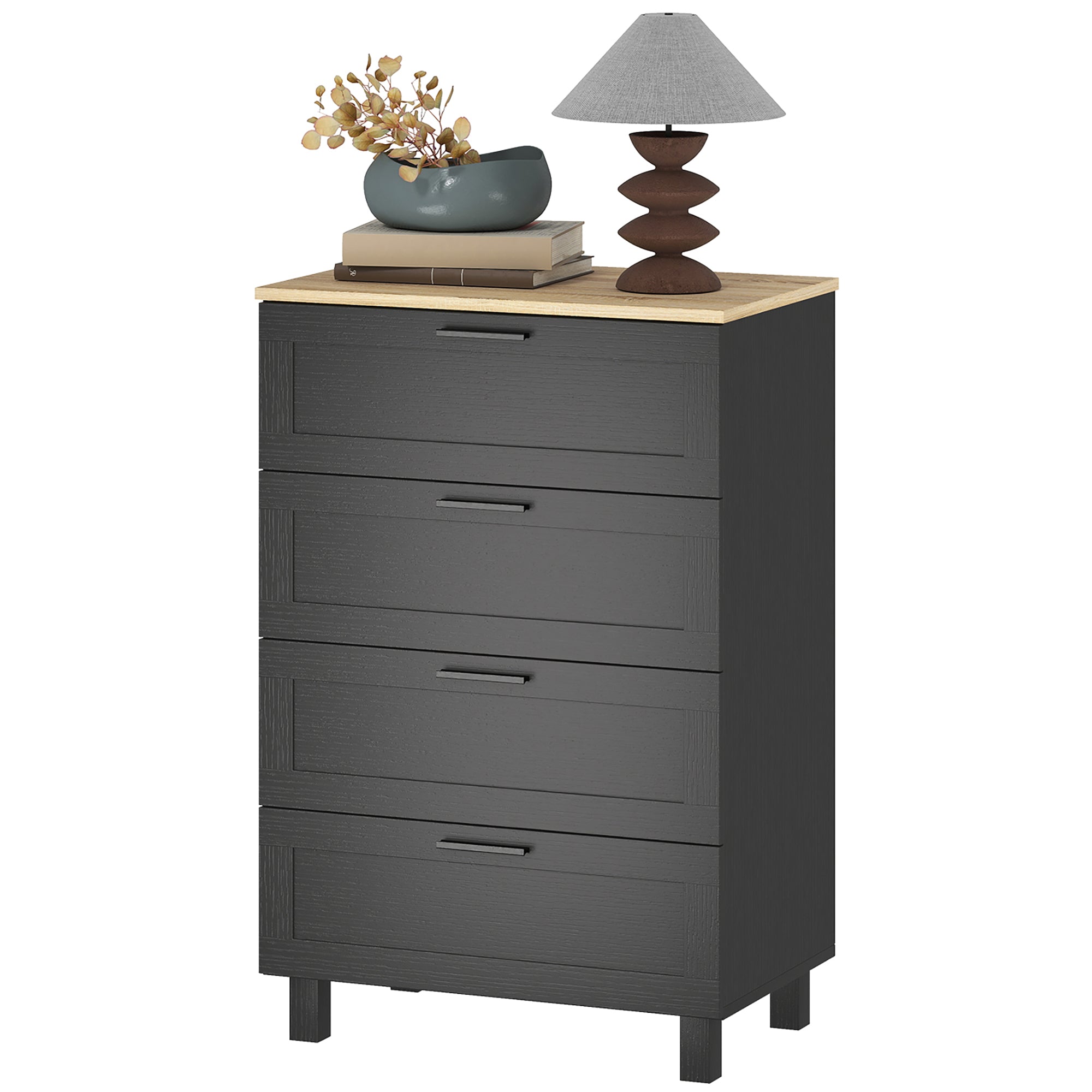 Taylor Chest for Bedroom with 4 Drawers, Chest of Drawers with Solid Wood Legs for Closet, Living Room, Entryway, Black