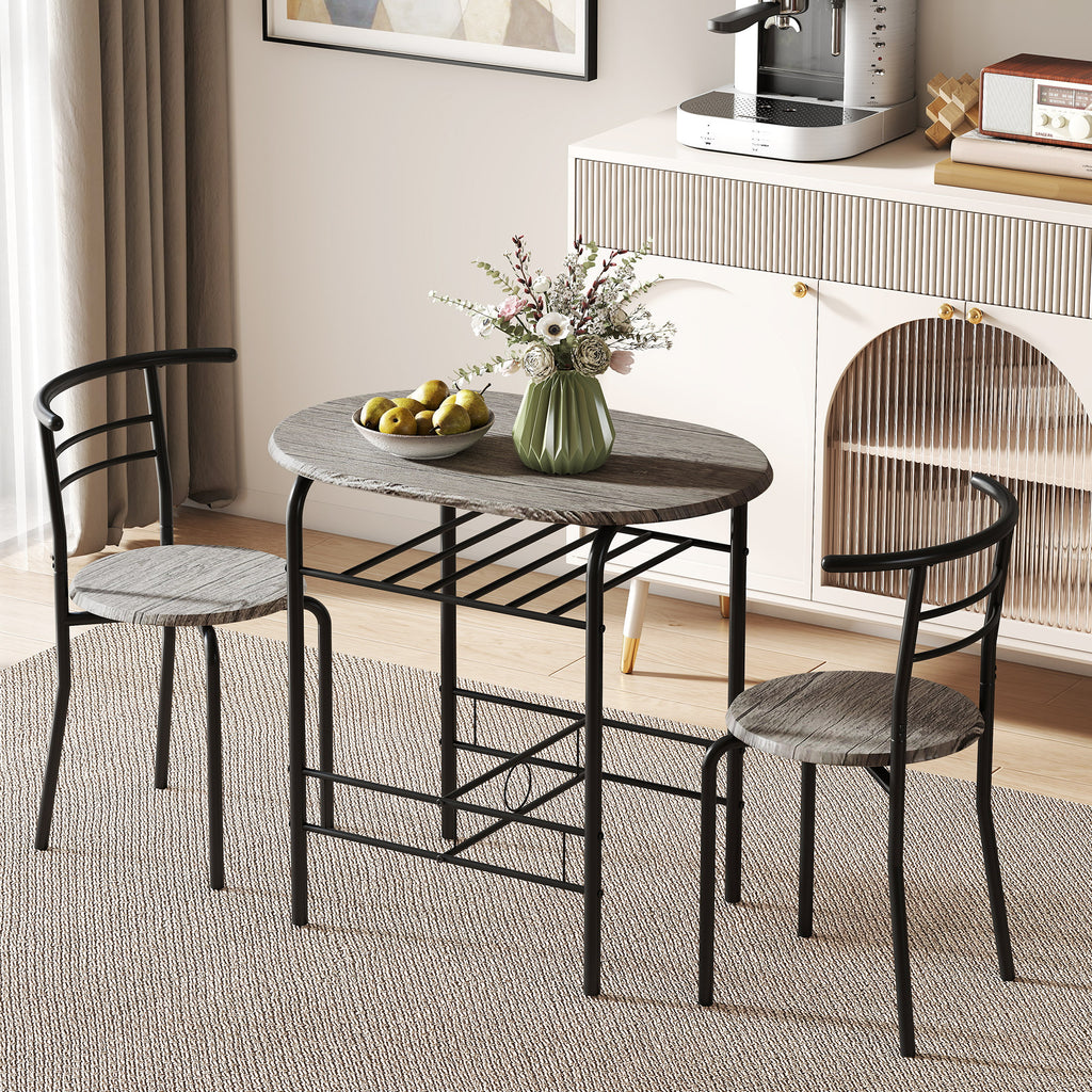 Mason Dining Table Set of 3, 31.5" Kitchen Table and Chairs Set for 2 with Shelf, for Small Space, Dining Room, Living Room