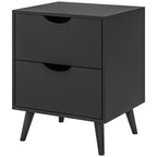 Jesse Modern Bedside Table, Nightstand with 2 Drawers and Pine Wood Legs for Bedroom, Living Room, Black