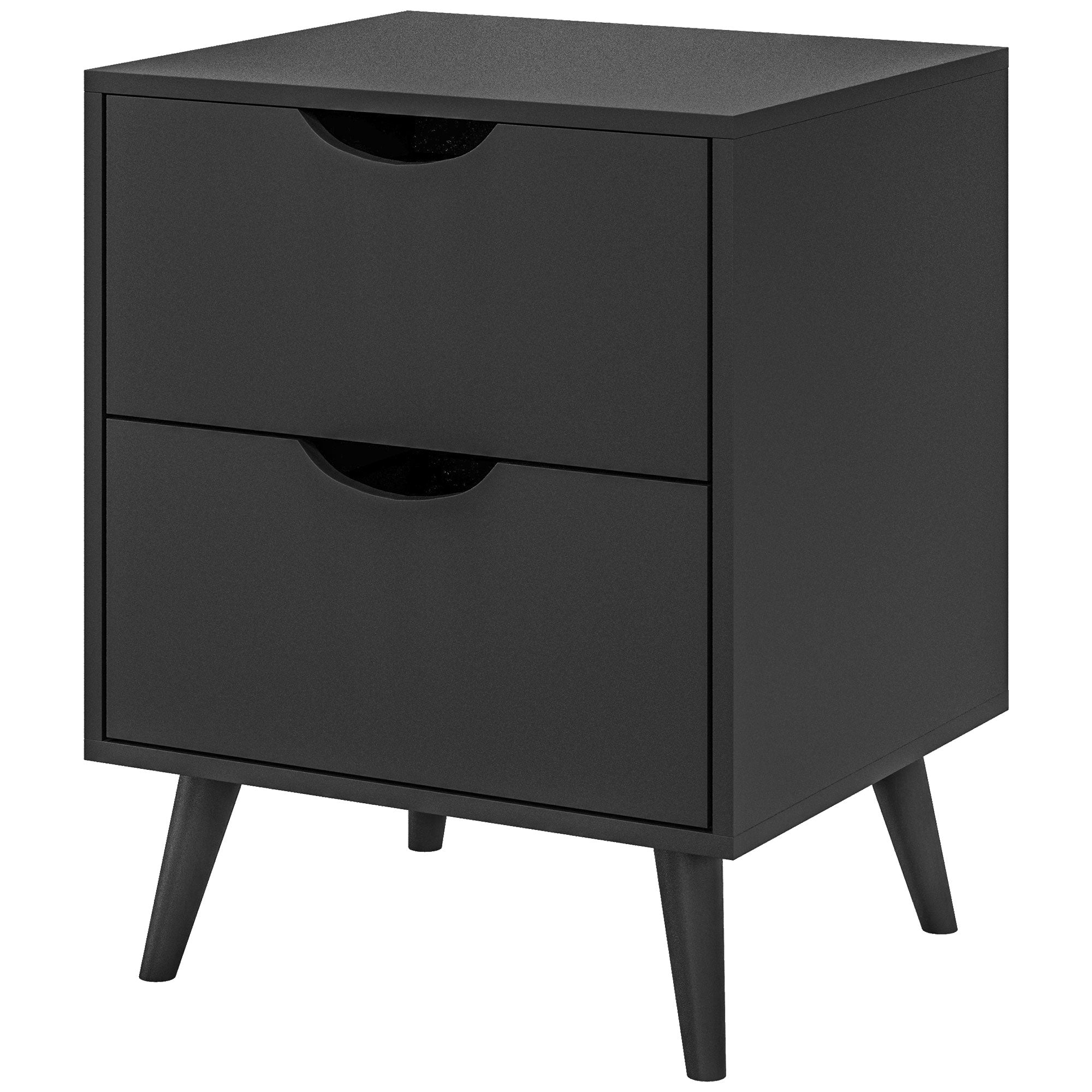 Jesse Modern Bedside Table, Nightstand with 2 Drawers and Pine Wood Legs for Bedroom, Living Room, Black
