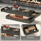 Erin Modern Coffee Table with 2 Drawers and Adjustable LED Lights-Marble Effect Black
