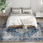 Brady 6x9 Vintage Machine Washable and Non-Slip Floor Area Rug-Blue