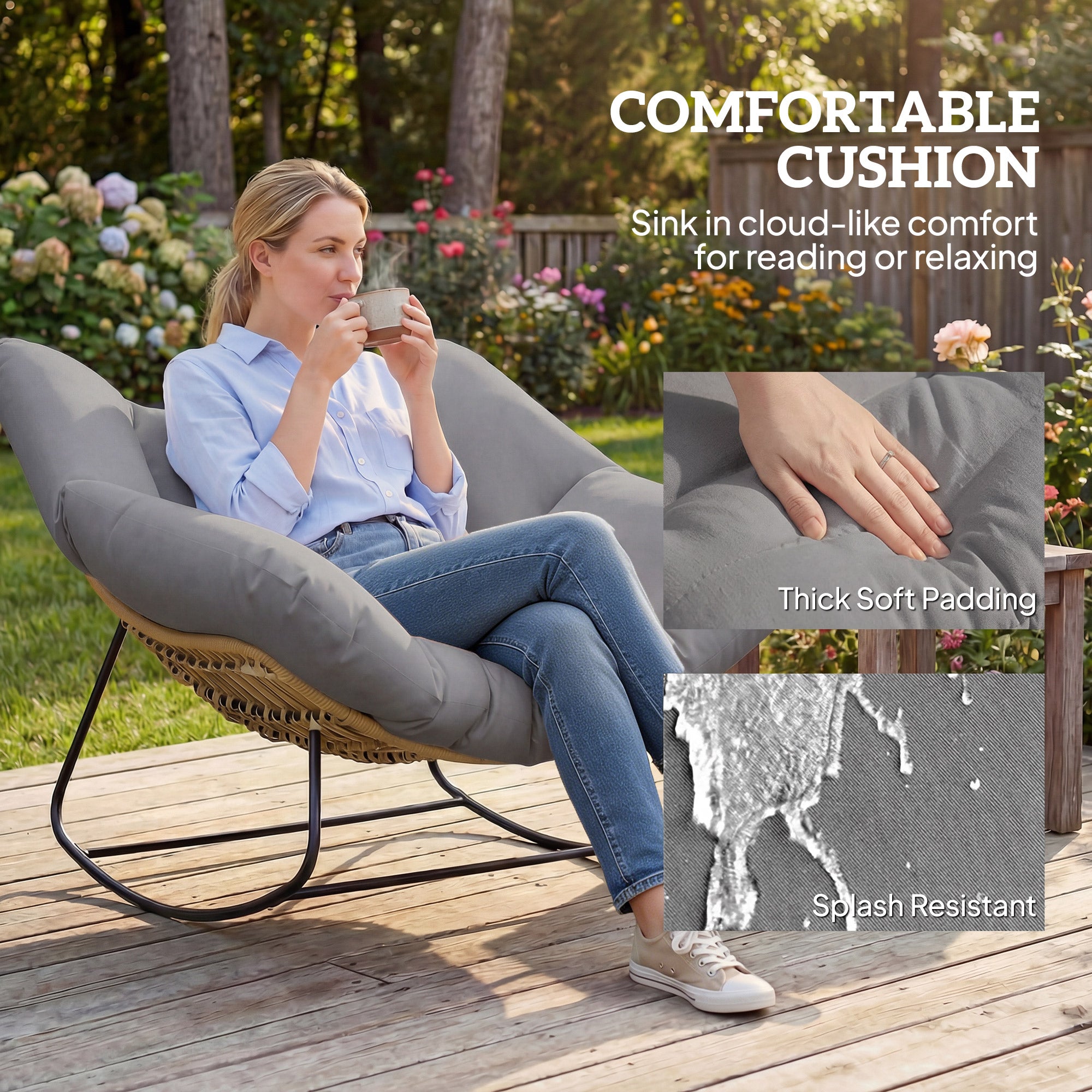 Hadley Indoor and Outdoor Oversized Papasan-Rocking Egg Chair-Grey
