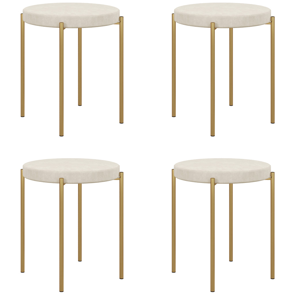 Noel Backless Round Dining Chairs, Modern Stacking Stools Set of 4, Kitchen Chairs with Metal Legs, Cream White