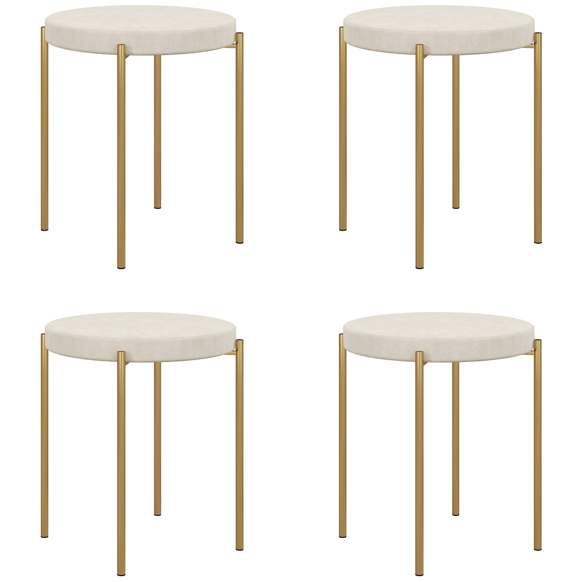 Noel Backless Round Dining Chairs, Modern Stacking Stools Set of 4, Kitchen Chairs with Metal Legs, Cream White
