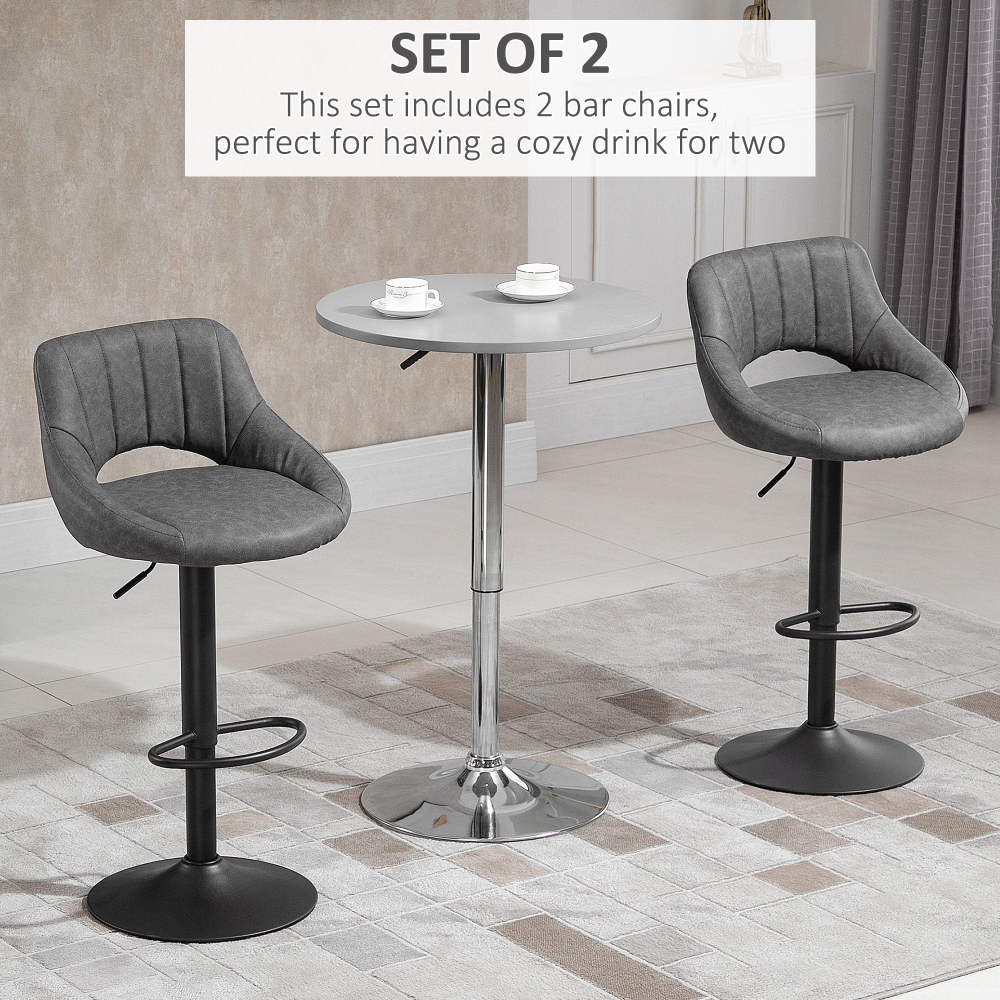 Cody Set of 2 Swivel and Adjustable height Counter/Barstools with Faux-Suede Fabric-Grey