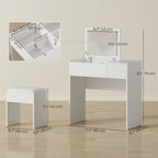 Mia Modern Vanity Set with Flip Top Mirror and Cushioned Stool, Dressing Table with Storage Drawer for Bedroom, White