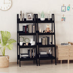 Keegan Set of 2, 4 Tier Ladder Shelf Bookcase/Multi-Use Display Rack for Home Office or Living Room-Black
