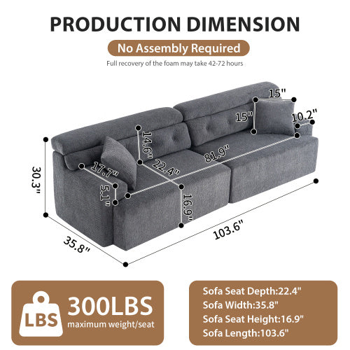 Avison Gray Compression Sofa 4-seater Combined Sofa, Wood Grain
