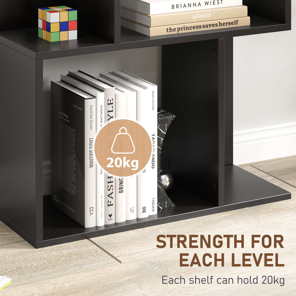 Nevada Modern 5-Tier Geometric S-Shaped Bookcase-Black