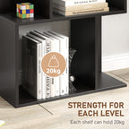 Nevada Modern 5-Tier Geometric S-Shaped Bookcase-Black