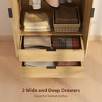 Alexis Modern Wardrobe Closet, Freestanding Armoire with Soft-Close Doors, 2 Drawers and Hanging Rod for Bedroom, Natural