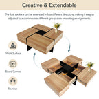 ON‑TREND Unique Design Coffee Table with 4 Hidden Storage Compartments – 31.5" Square Modern Center Table