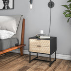 Modern Bedside Table with 2 Drawers and Steel Frame, Sofa Side Table for Bedroom Living Room, Black and Oak
