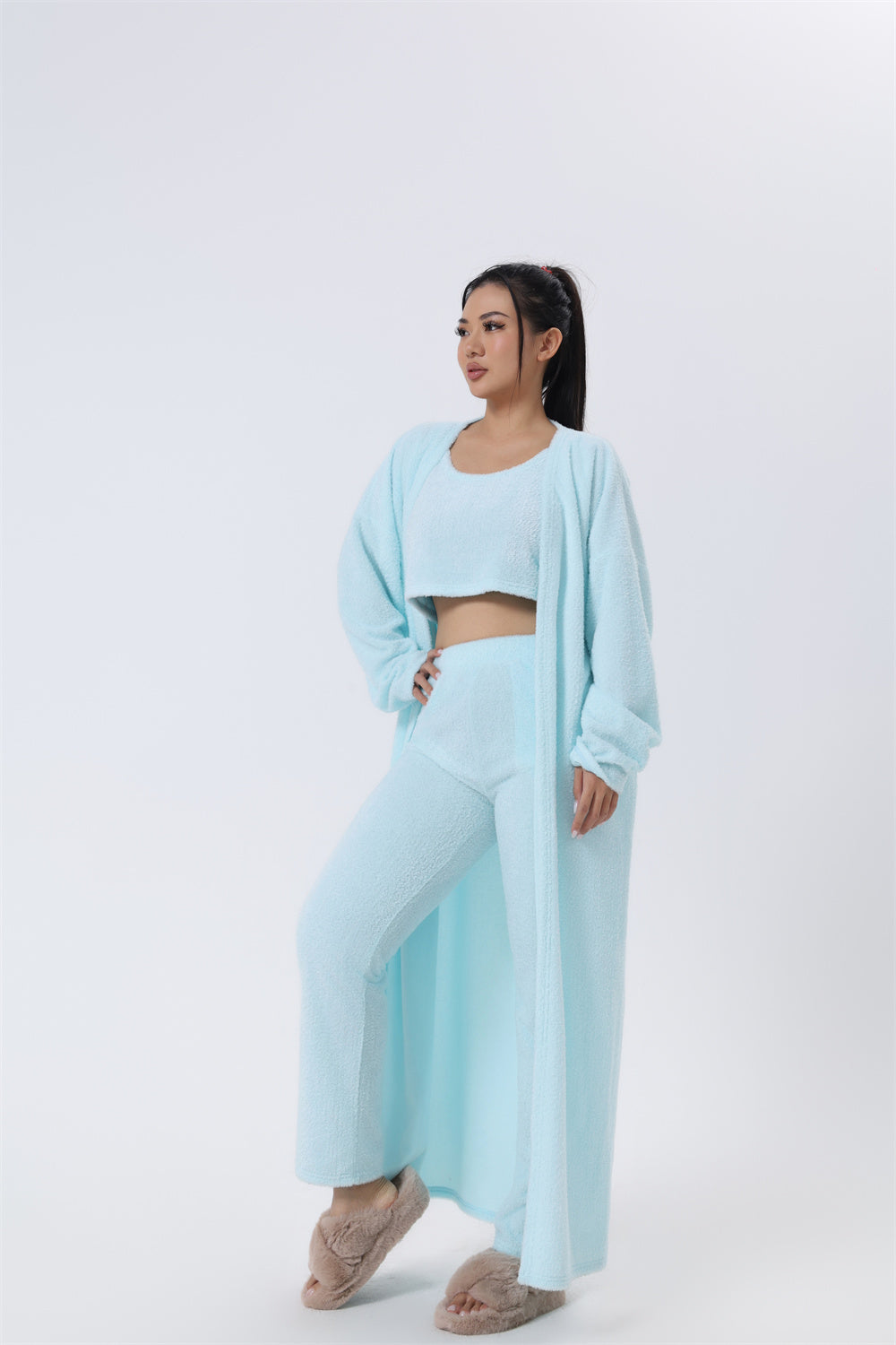 Cozy 3‑Piece Pajama Lounge Set – Soft, Fluffy & Stylish Winter Loungewear for Women
