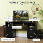 Bloom 57" Computer Desk with Drawers, Home Office Desk with Keyboard Tray, Open Shelves and Lockable Drawer-Black