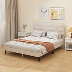 Harper Queen Size Bed Frame with Upholstered Headboard, Modern Platform Bed Frame with Wood Slats, 1100 lbs Capacity, Cream