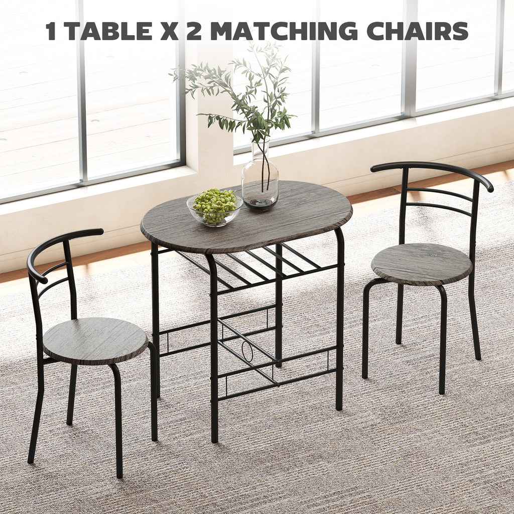 Mason Dining Table Set of 3, 31.5" Kitchen Table and Chairs Set for 2 with Shelf, for Small Space, Dining Room, Living Room