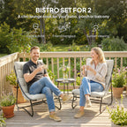 Dawson 3 Piece Outdoor Bistro Set with Round Table and Breathable Mesh Seat and Cushioned Chairs-Light Grey
