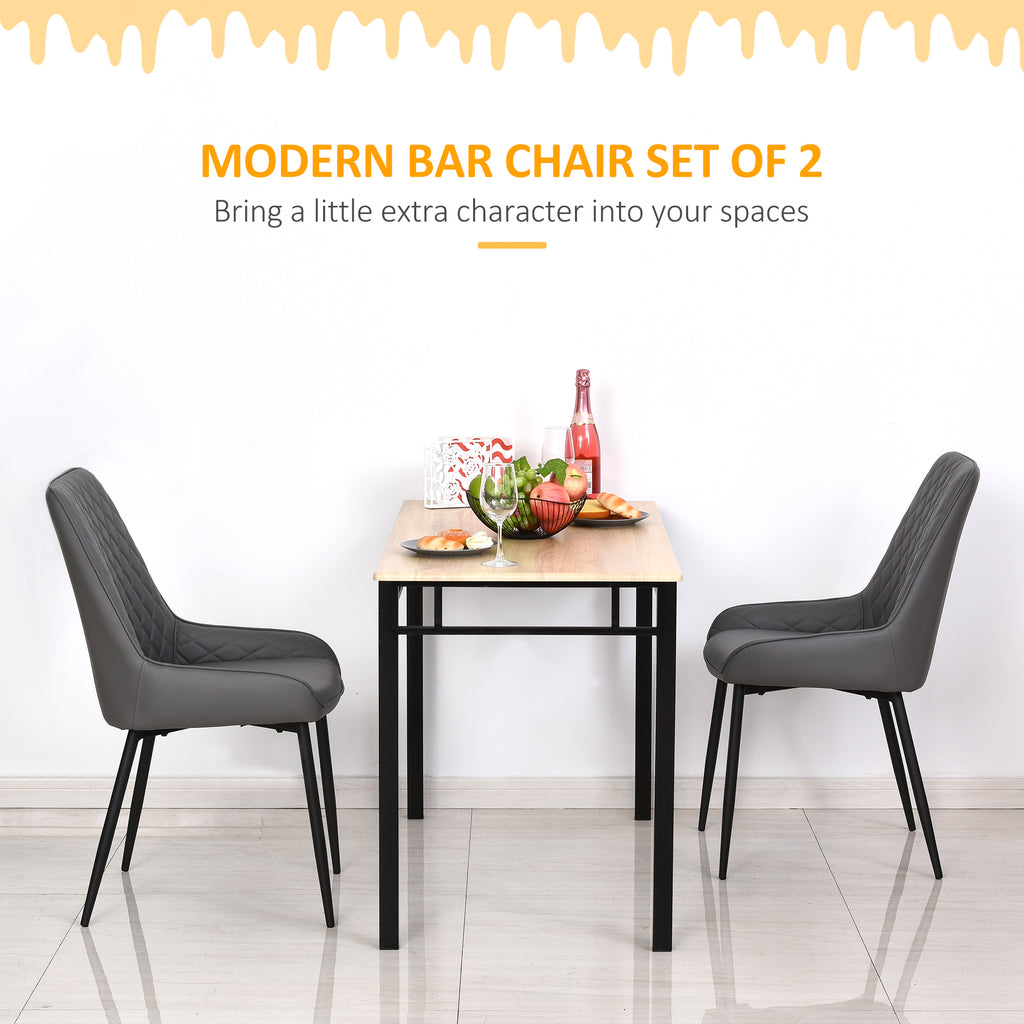 Blake PU Leather Kitchen Chairs, Modern Dining Chairs Set of 2 with Diamond Tufting and Steel Legs for Dining Room, Grey