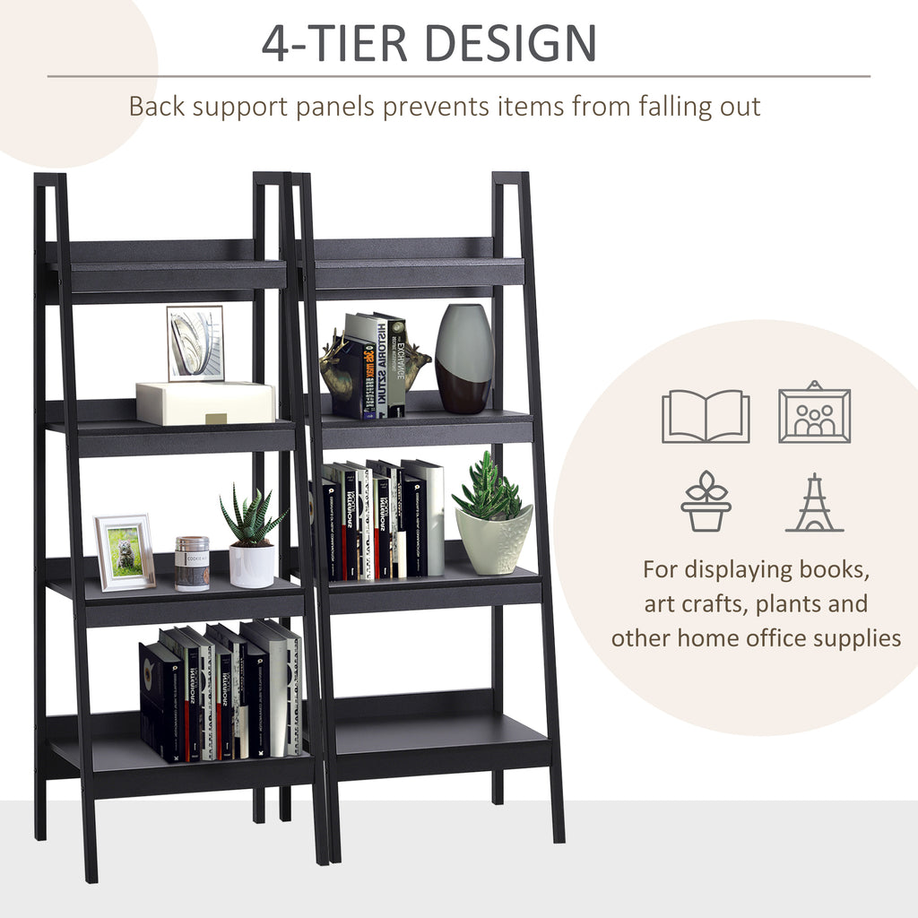 Keegan Set of 2, 4 Tier Ladder Shelf Bookcase/Multi-Use Display Rack for Home Office or Living Room-Black