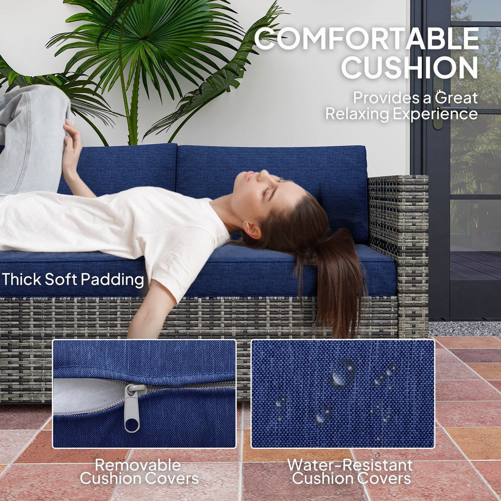 Brooke 4 Pieces Rattan Wicker Outdoor Conversation Furniture Set with Center Table-Blue