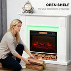 Electric fireplace with mantel featuring realistic flame effect for home heating