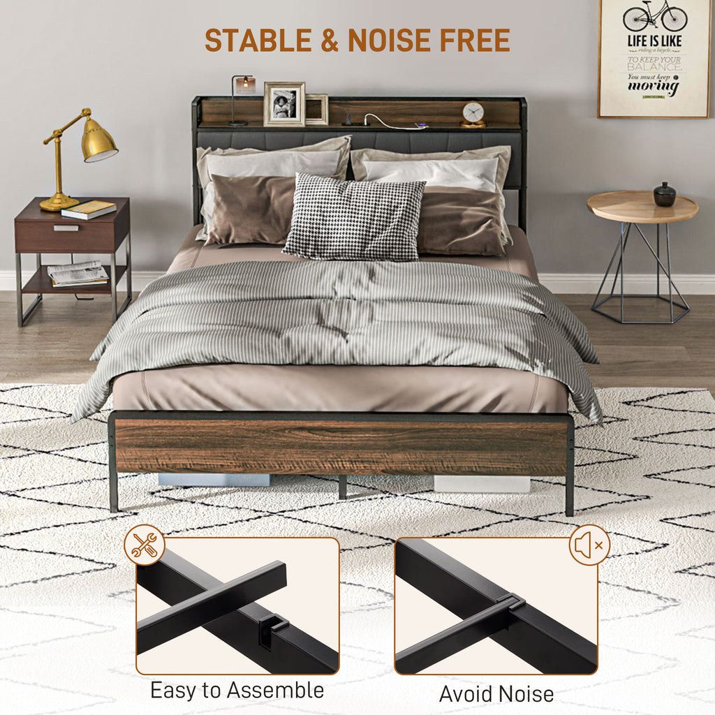 Robin Full Size Bed Frame with Charging Station