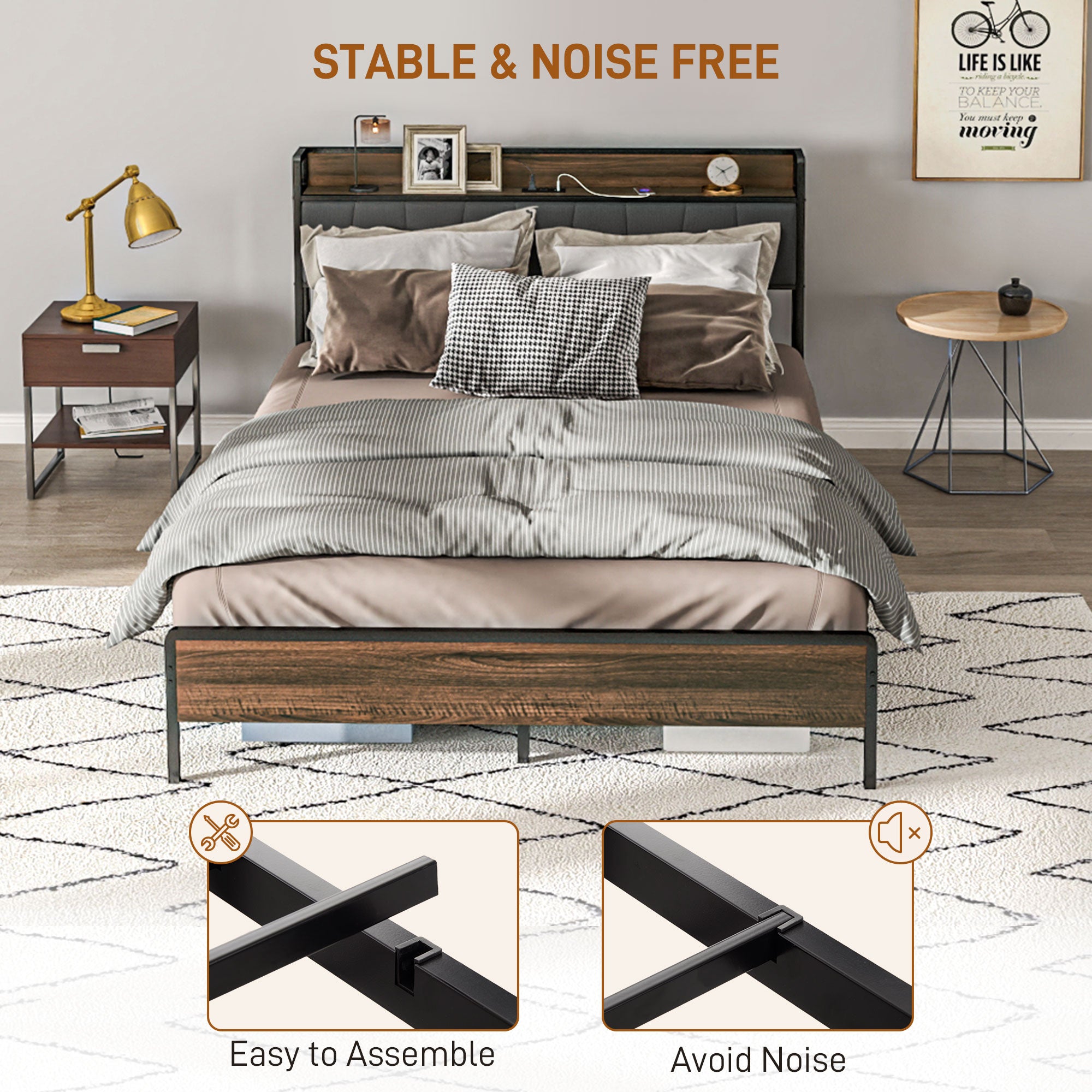 Robin Full Size Bed Frame with Charging Station