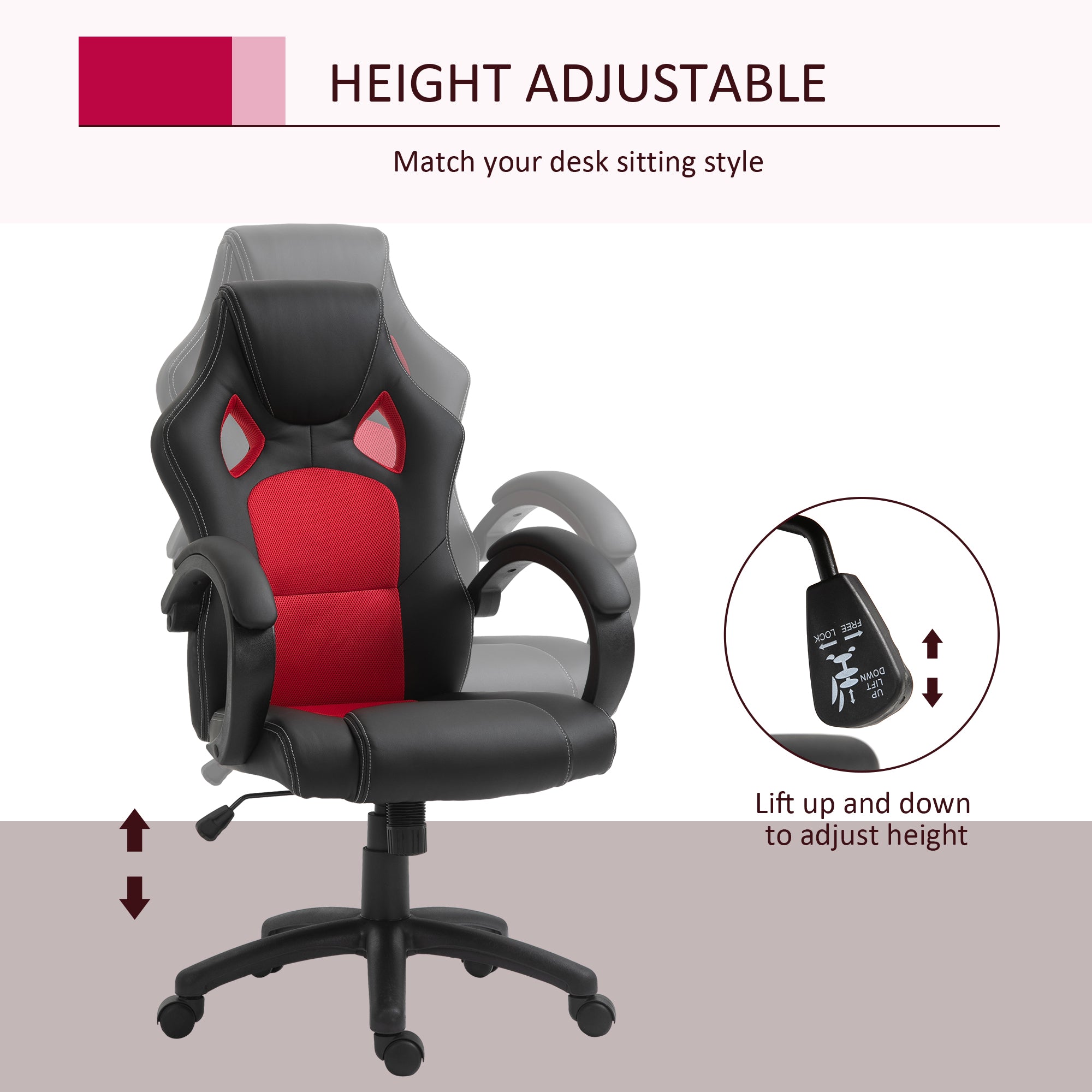Foster Gaming Chair Office Chair Computer Desk Gamer Chair with Swivel Wheels, Padded Headrest, Tilt Function, Red