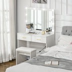 Olivia Makeup Vanity Table Set with Stool, Dressing Table with LED Lighting Mirror, Drawers, for Bedroom, White