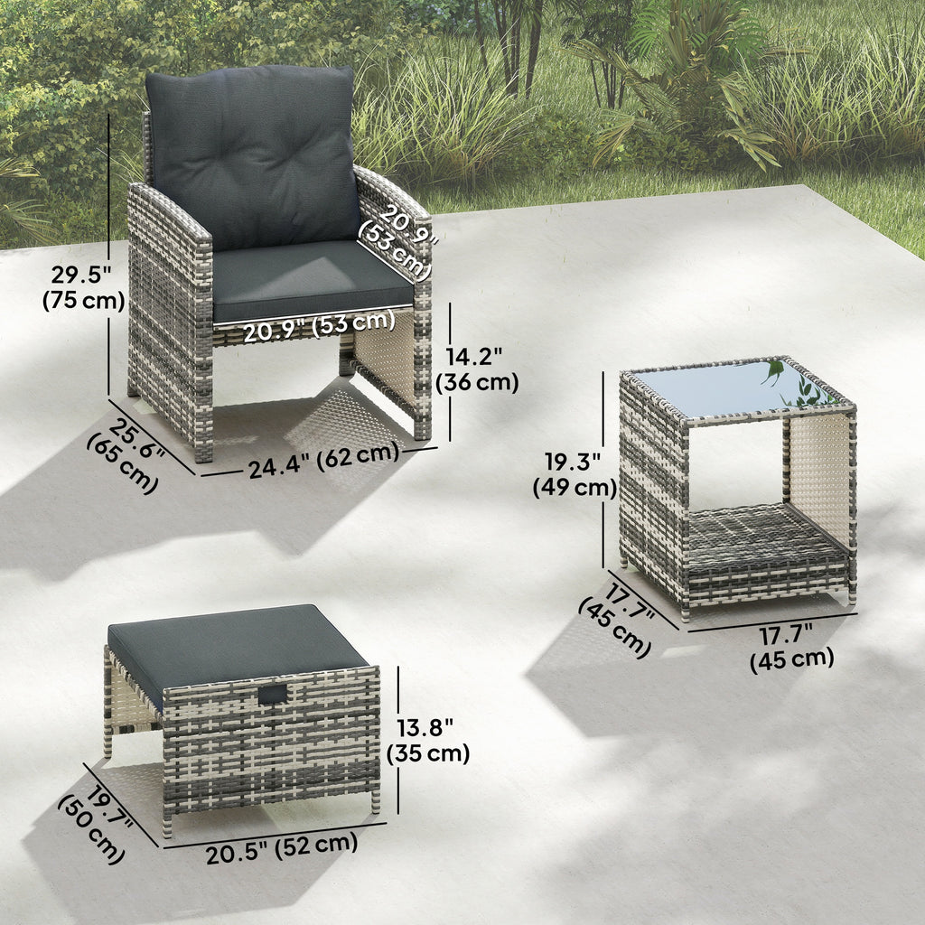 Athena 5 Piece Patio Furniture Set with Ottomans and Glass Table-Dark Grey