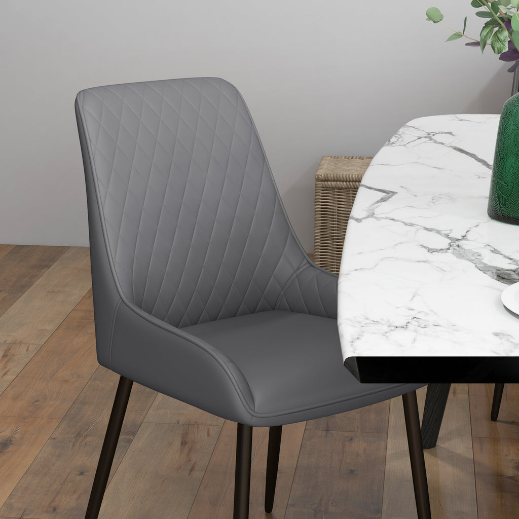 Blake PU Leather Kitchen Chairs, Modern Dining Chairs Set of 4 with Diamond Tufting and Steel Legs for Dining Room, Grey