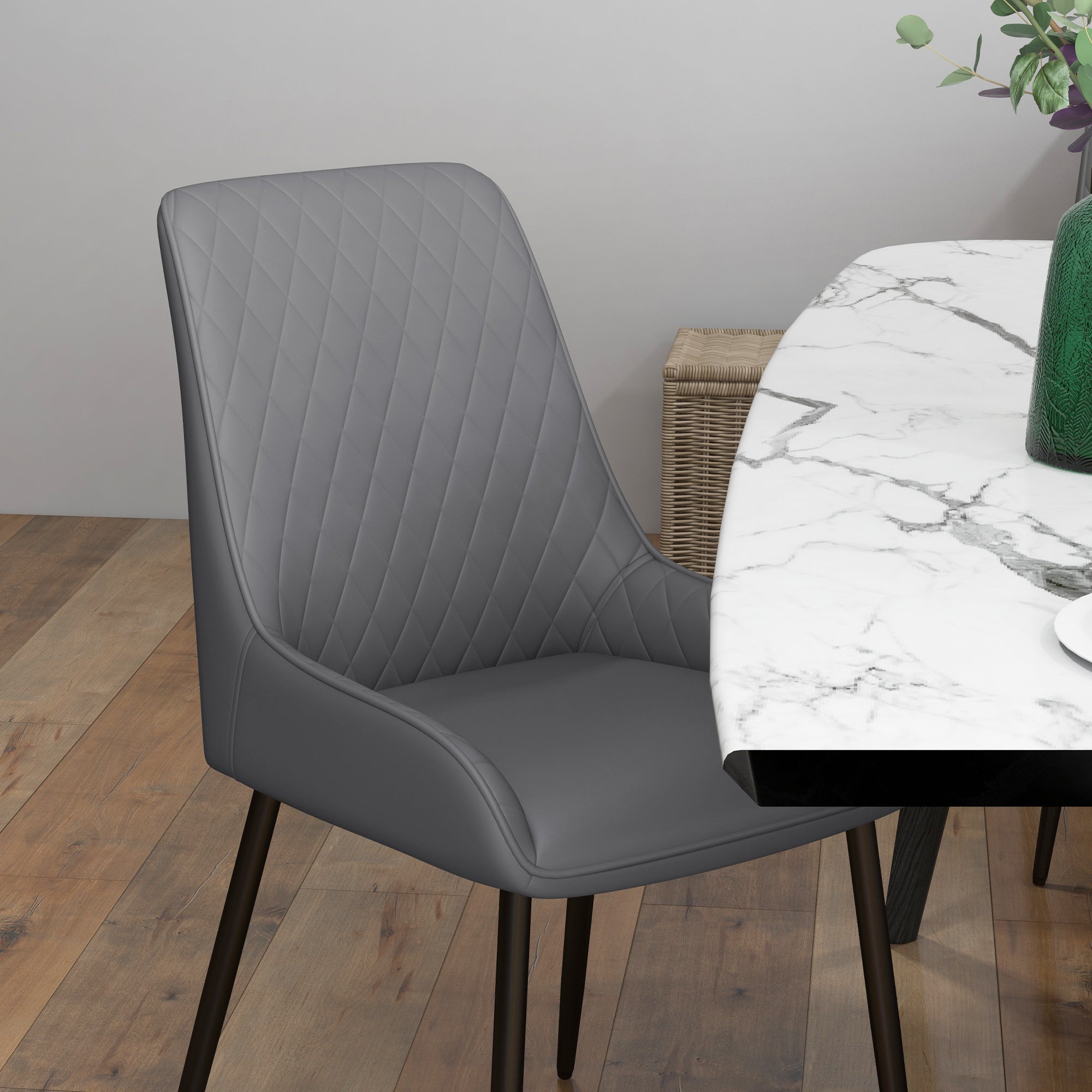 Blake PU Leather Kitchen Chairs, Modern Dining Chairs Set of 4 with Diamond Tufting and Steel Legs for Dining Room, Grey