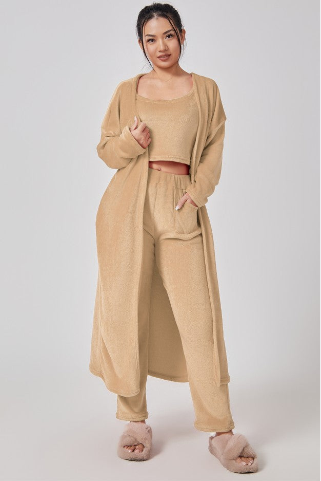 Cozy 3‑Piece Pajama Lounge Set – Soft, Fluffy & Stylish Winter Loungewear for Women