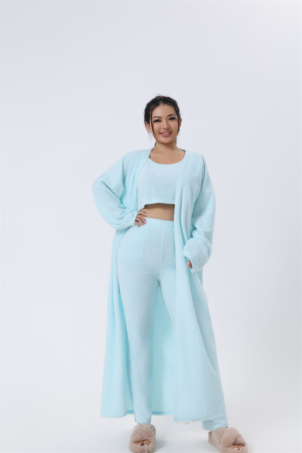 Cozy 3‑Piece Pajama Lounge Set – Soft, Fluffy & Stylish Winter Loungewear for Women