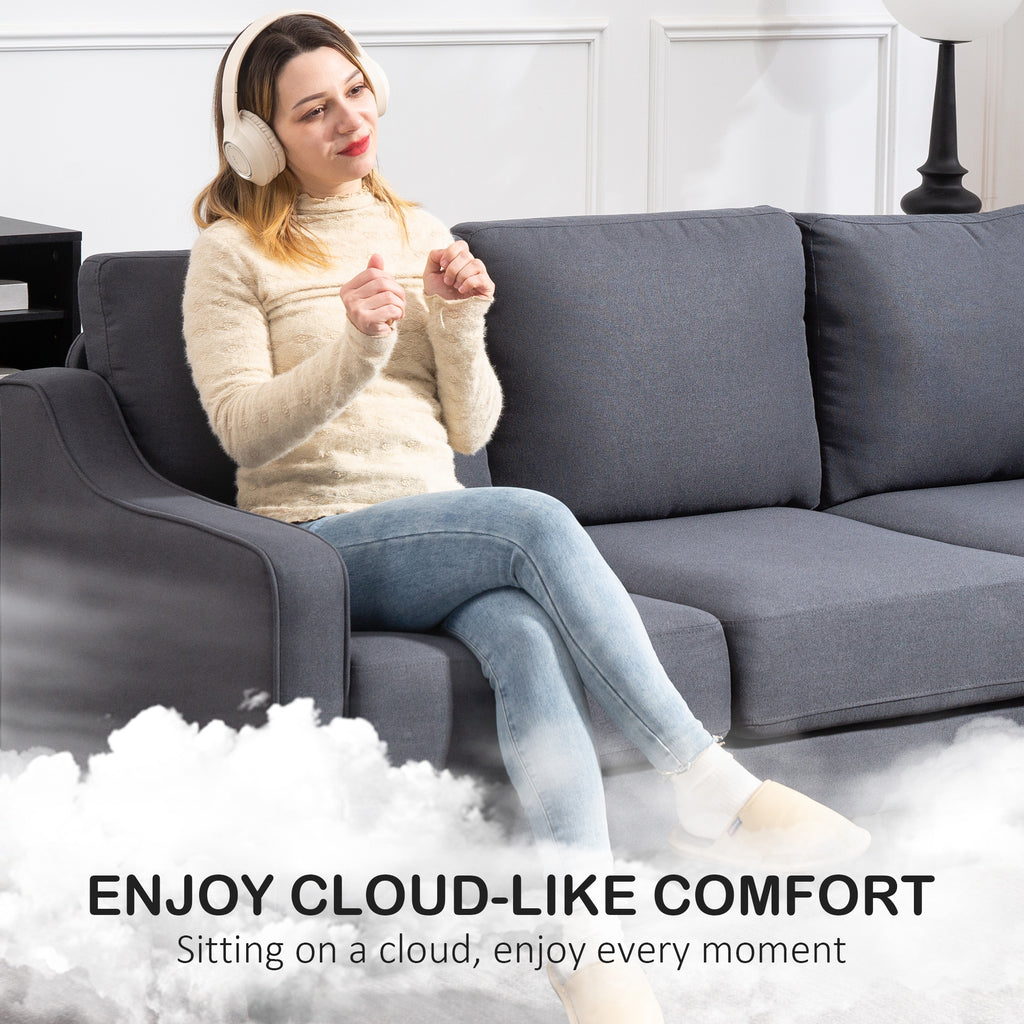 Drew Modern 3 Seater Linen Upholstered Sofa-Charcoal Grey
