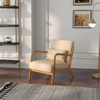 Alex Fabric Retro Accent Chair with Solid Wood Legs-Beige