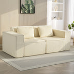 IVAN Boneless Couch, Corduroy 3 Seater Sofa with Deep Seat, Wide Armrests, 2 Pillows, Quick Assembly for Living Room, Beige
