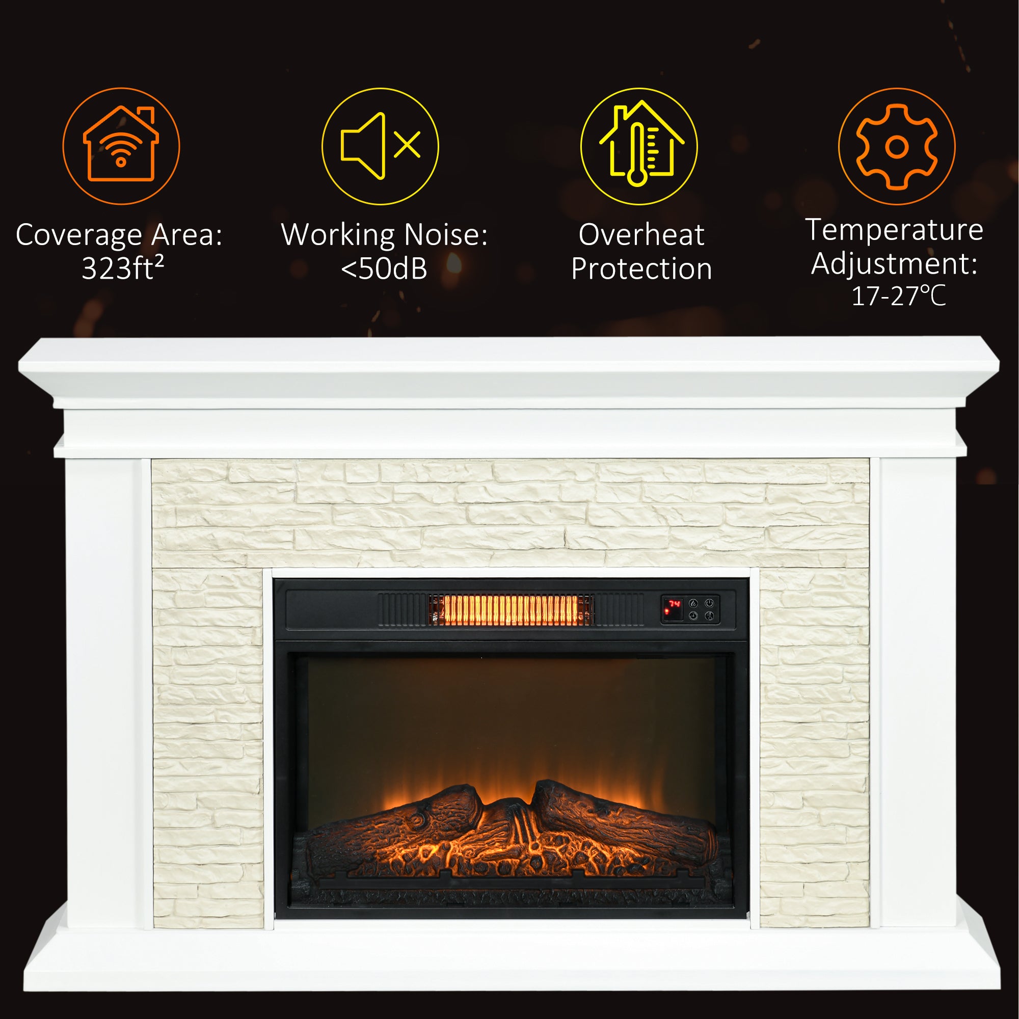 Freestanding fireplace heater with remote control and realistic flame effect