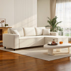 RONNY Sectional with Changeable Chaise, Corduroy L-Shaped Sectional Sofa with Pocket Spring, 2 Pillows, Cream White