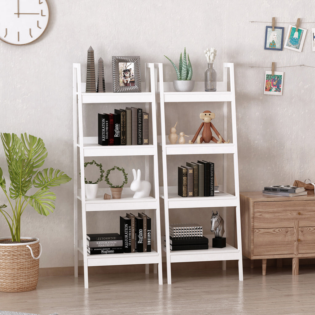 Keegan Set of 2, 4 Tier Ladder Shelf Bookcase/Multi-Use Display Rack for Home Office or Living Room-White