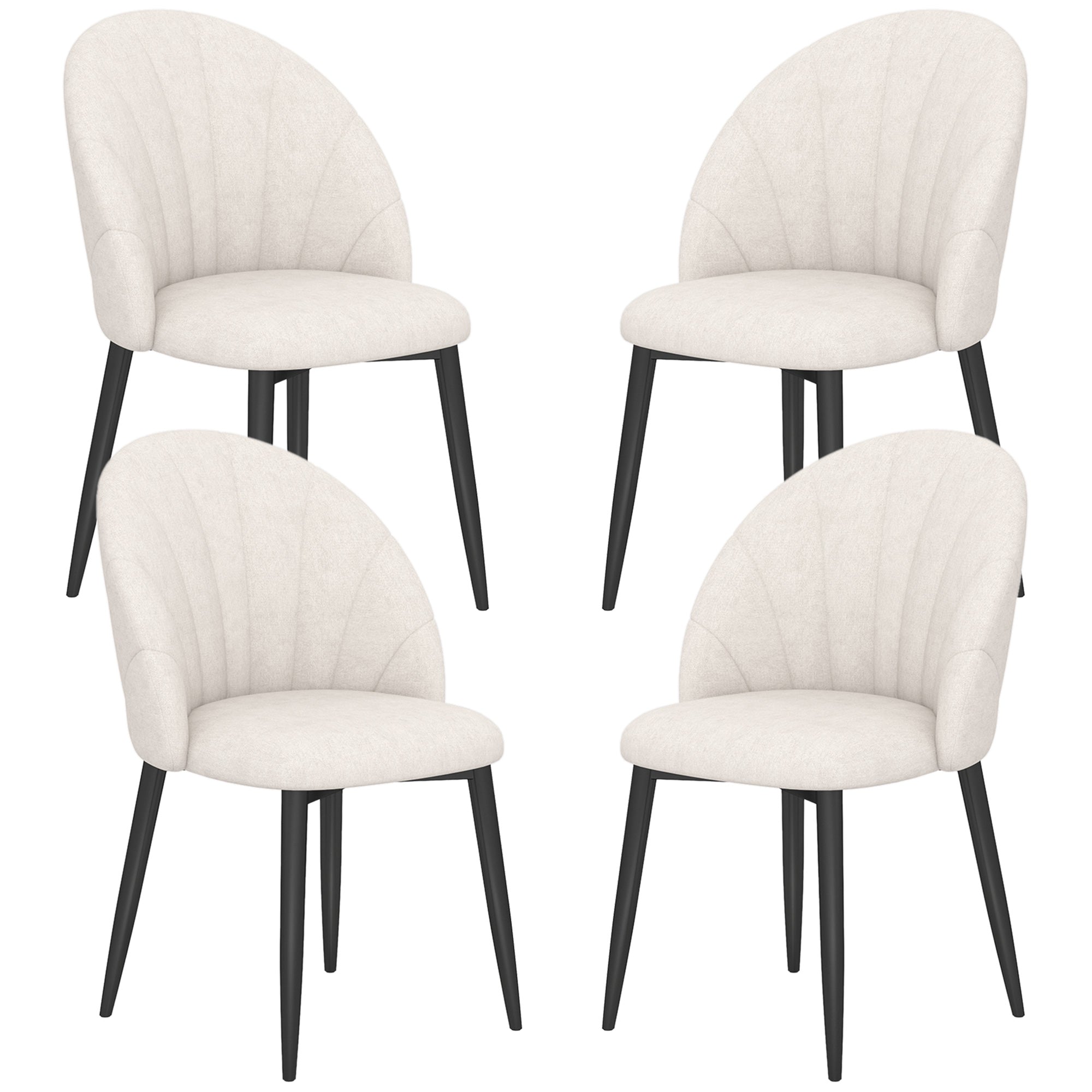 Skylar Modern Dining Chairs Set of 4, Upholstered Dining Room Chairs with Metal Legs, Shell Backrest, Padded Seat, Cream White
