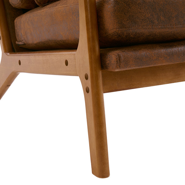Dale Mid‑Century Modern Leisure Chair – High‑Back Solid Wood Armchair with Bronzing Cloth Upholstery (Orange)